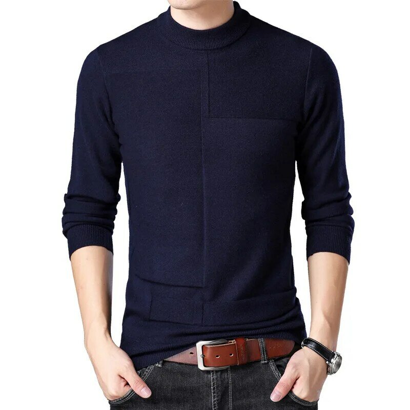 MRMT-suéter grueso y cálido para hombre, Jersey de punto con cuello semialto, Color puro, otoño e invierno, novedad de 2024