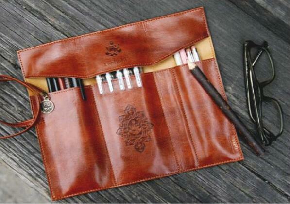 1 pz 3 colori Kit penne pennelli scuola PU borsa in pelle materiale scolastico cancelleria Hot School Pen Pencil Bag Vintage