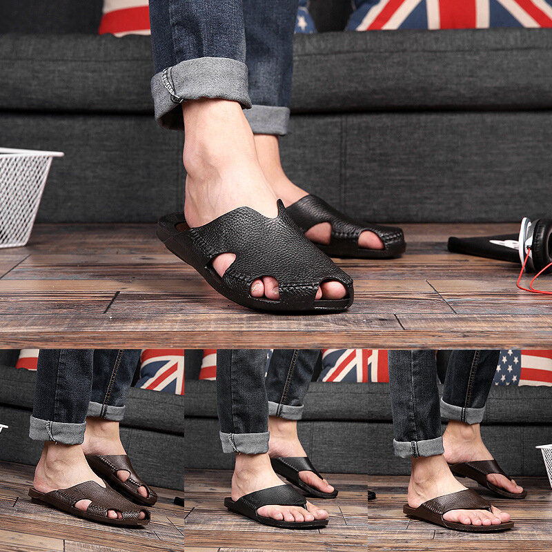 2022 New Porous Shoes Men Home Soft Slippers Anti-slip Outer Wear Slippers Men Casual Sandals Peep Toe Sandals Beach Sandals