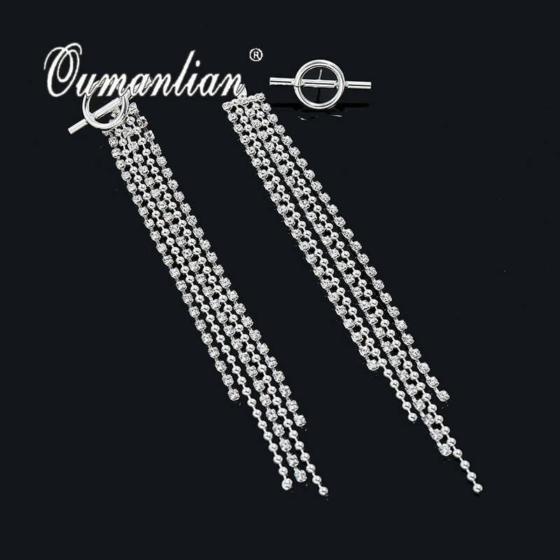 Pendientes largos de cristal chapados en plata para mujer, aretes colgantes de lujo con diamantes de imitación, simples, para bodas y fiestas, E145, 2021