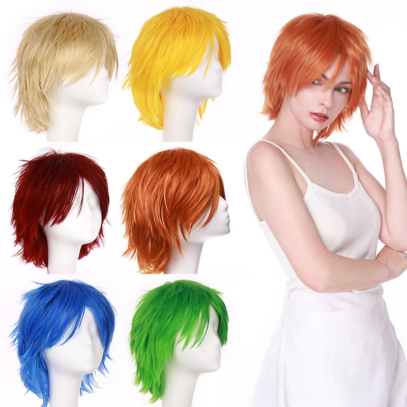 S-noilite Synthetic Short Wig Blue Brown Black Women Men Cosplay Costume Party Head Wigs Hair