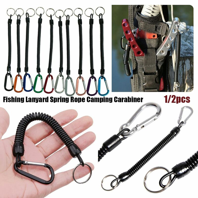 Hiking Camping Security Gear Tool Anti-lost Phone Keychain Camping Carabiner Portable Fishing Lanyards Spring Elastic Rope