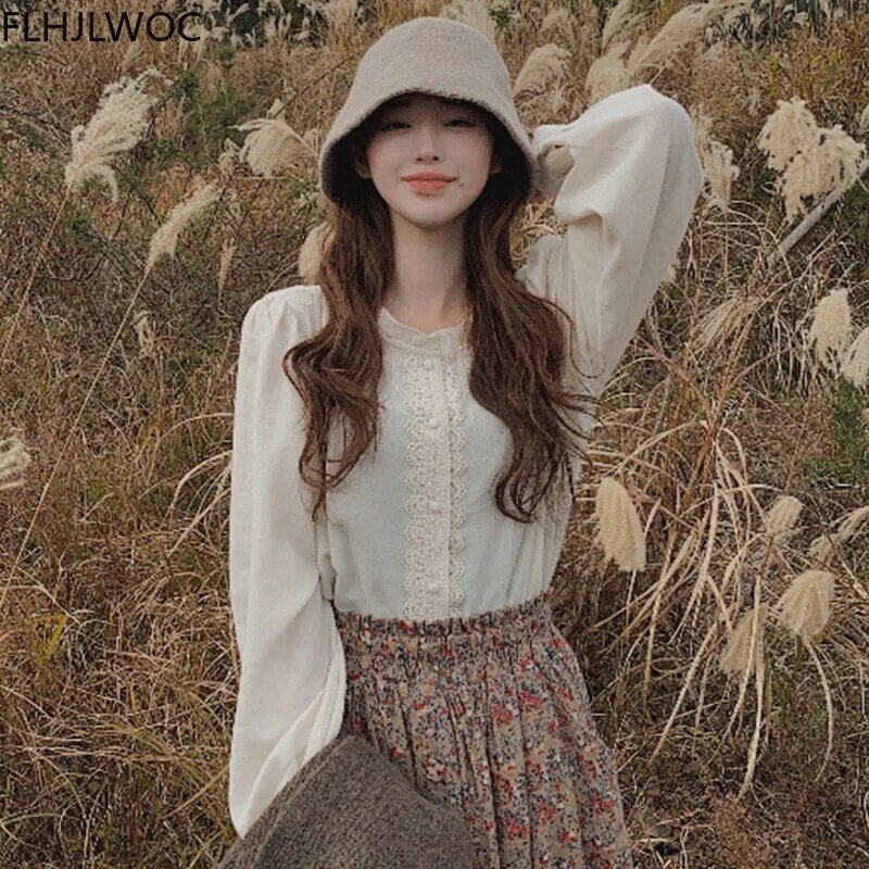 Tops y blusas coreanas elegantes para mujer, camisas con botones de un solo pecho, diseño de retales de encaje, estilo Preppy japonés, Primavera, 2021
