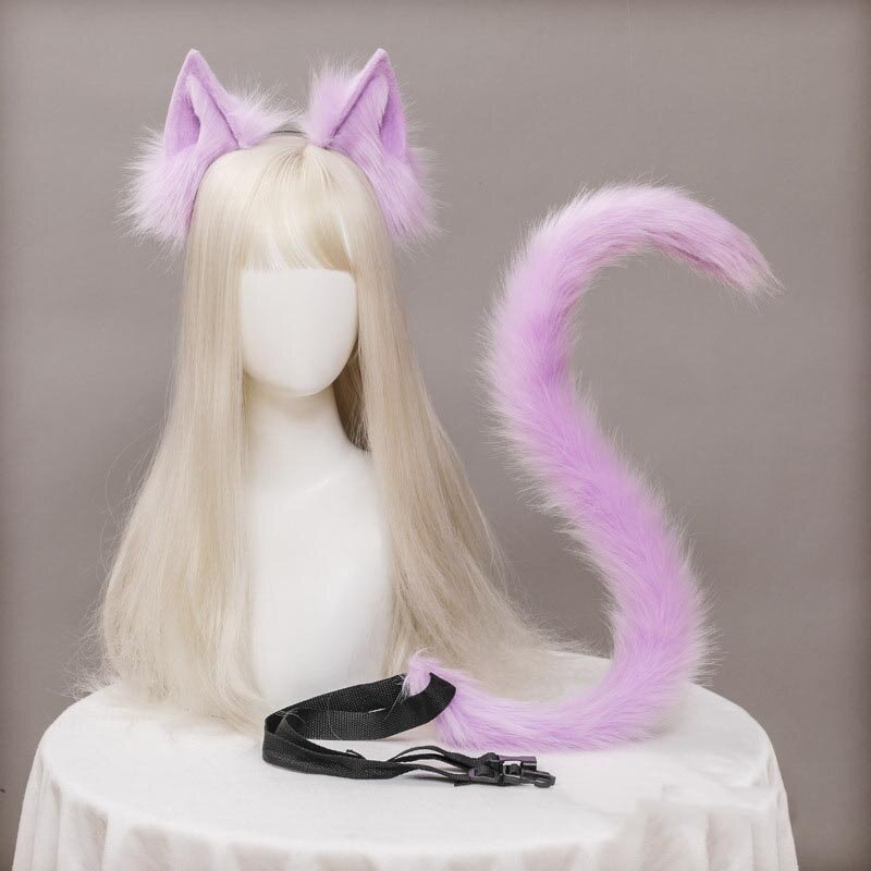 Orejas de gato de felpa realistas, diadema Lolita, cola de gato, accesorios de Cosplay hechos a mano, simulación de orejas de animales, sombreros de Halloween, Kawaii