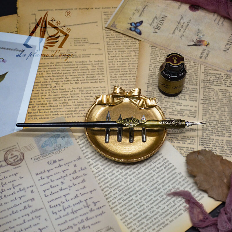Caneta de caligrafia de luxo, caneta de mergulho com tinta e conjunto de pontas. presente