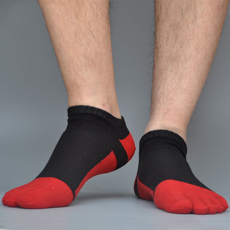 Moda algodão cinco dedo meias dos homens esportes malha respirável confortável moldar anti fricção cor brilhante meias com dedos do pé