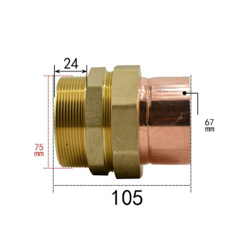 Adaptador de conector de unión para agua, Gas y aceite, DN65 G, 2-1/2 ", BSPPD macho x diámetro interior de cobre, 67mm