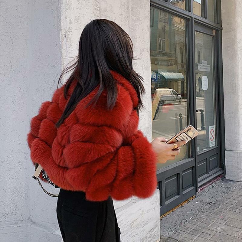 Модная Укороченная шуба из лисьего меха, классическая красная куртка, верхняя одежда высокого качества, бесплатная доставка