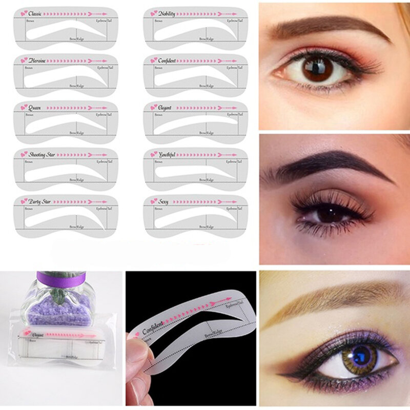 10Pcs Karte Augenbraue Schablone Salon Shaper Vorlage Make-Up Werkzeuge Aufkleber Augenbraue Former Wiederverwendbare Eye Augenbrauen Schablonen