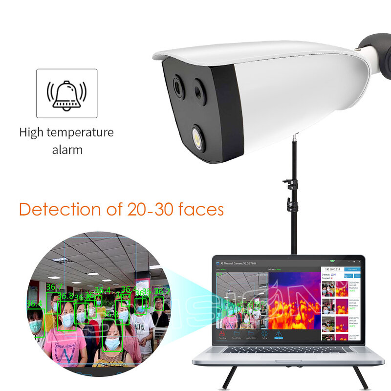 Nowa bezdotykowa sieć lornetkowa AI Bullet kamera termowizyjna optyczna detekcja gorączki bi-spectrum kamera IP CCTV Scanner