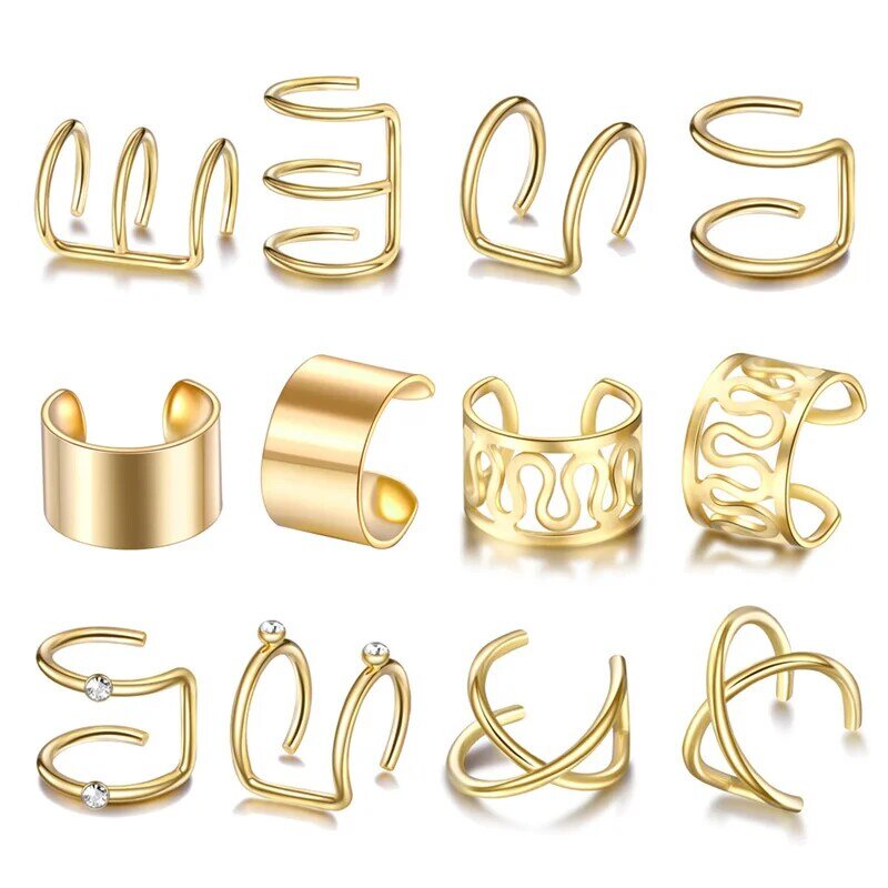 12 Stks/set 2020 Fashion Gold Kleur Oor Manchetten Blad Clip Oorbellen Voor Vrouwen Klimmers Geen Piercing Fake Kraakbeen Earring Accessoires