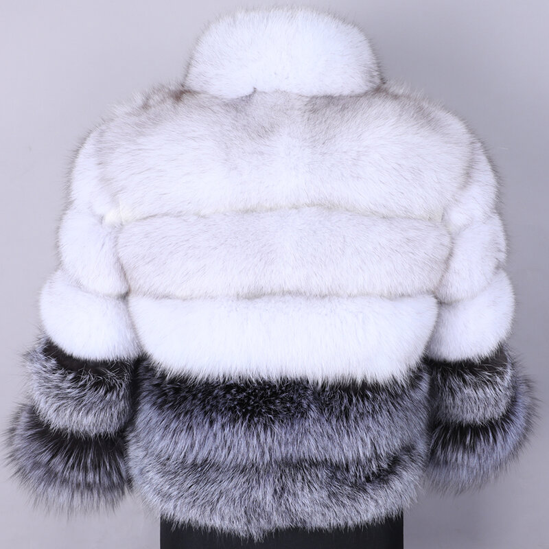 MMK Women's Warm Jacket 100% real fur Fashion natural fox fur coat Vest stand collar long sleeve fur coat Natural fur coat