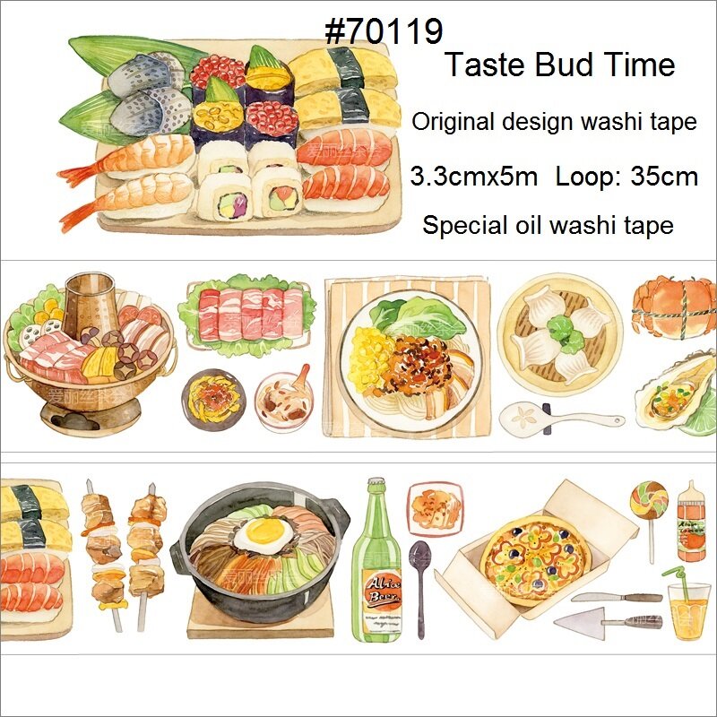 Ruban en papier washi séries aliments, 3.3cm x 5m, ruban de papier pour boissons gourmets, restauration rapide, petit déjeuner sain pour décoration à faire soi-même