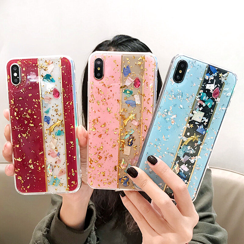 Glitter Gold Foil Marble Phone Case For iPhone XS MAX Case Soft Silicone X XR 6 7 6s 8 plus Bling Shining Glossy Diamond Cover