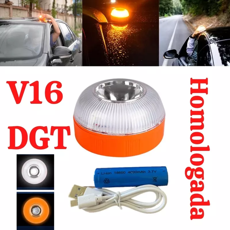 Noodverlichting V16 Homologated Dgt Goedgekeurd Auto Noodbaken Licht Oplaadbare Magnetische Inductie Strobe Licht