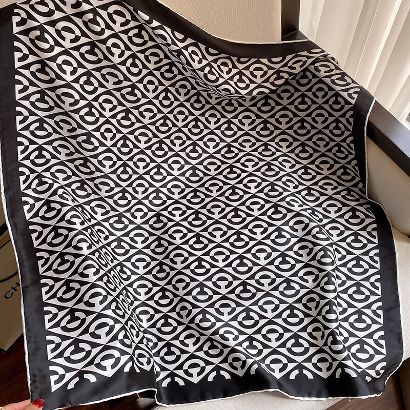 Bufanda cuadrada grande de seda de sarga con estampado de letras, chal de punto a mano, estilo clásico, regalo, a la moda, 90
