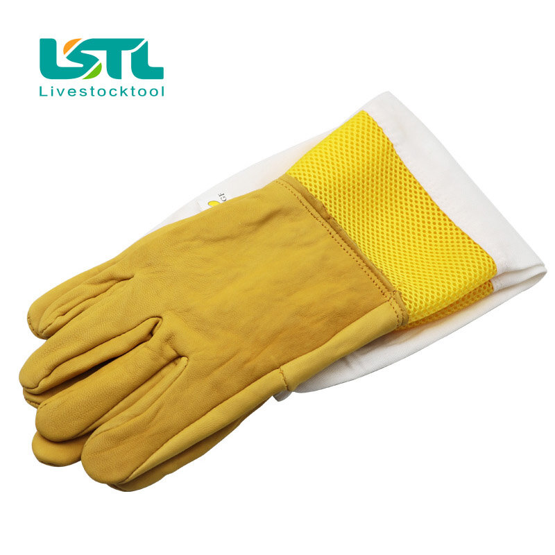 ถุงมือสีเหลืองสำหรับถุงมือกันลื่นเลี้ยงผึ้งระบายอากาศได้ดีอุปกรณ์ป้องกันการเลี้ยงผึ้ง1คู่