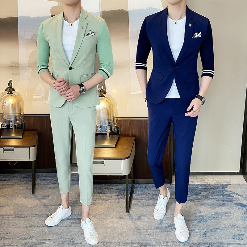 Blue Velvet Groom Wear Men Wedding Suits White Pants Smoking Jacket 2pcs  Blazer Costume Homme Outfit Wide Shawl Lapel Masculino - Tailor-made Suits  - AliExpress