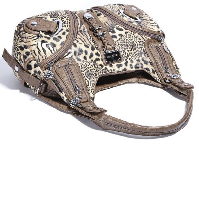 Angelkiss-Bolso de mano con estampado de leopardo para mujer, bolsa de hombro con asa superior, a la moda, grande
