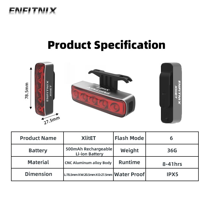 Enfitnix xlitet-自転車テールライト,マウンテンバイクシートポスト用インテリジェントセンシングテールライト