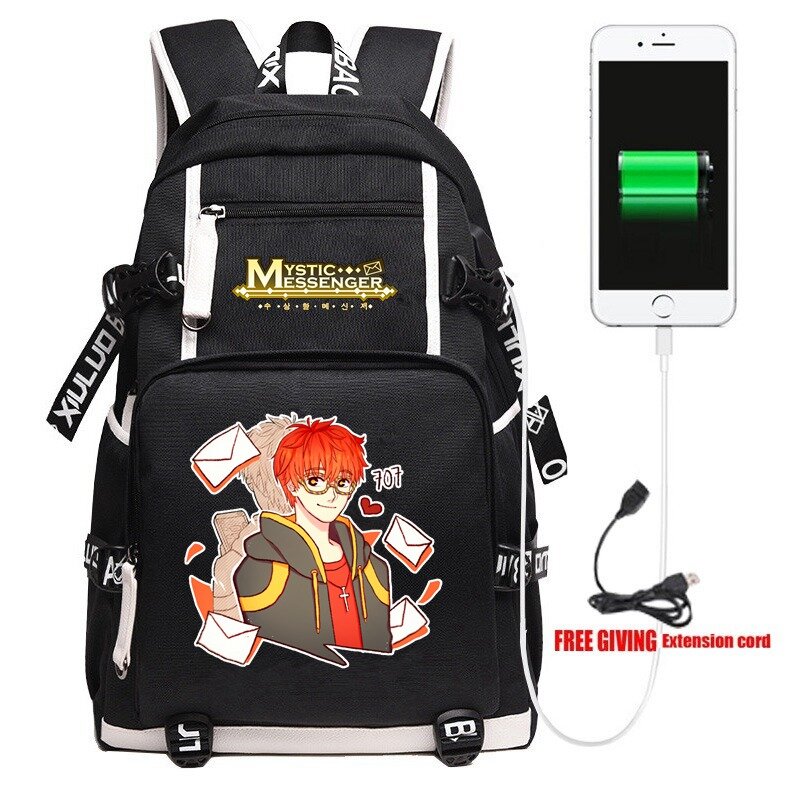 Gra Anime mistyczny posłaniec plecak z USB Unisex czarny torby podróżne na ramię dzieci nastolatki torby uczeń