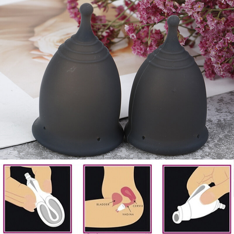 Copa Menstrual reutilizable de silicona, Colector de copa médica para mujer, Color negro, higiene femenina