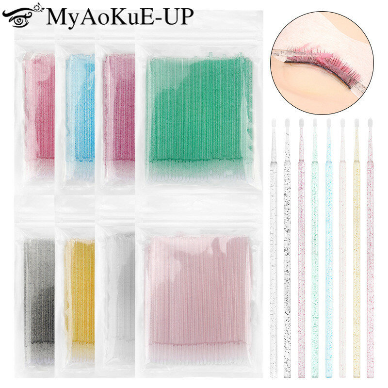 100pcs/Bag Disposable Micro Brush Eyelashes Extension Individual Lash Removing Swab Crystal Stick Cotton Buds For Ear Cleaning
