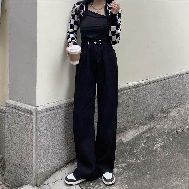 Джинсы женские длинные однотонные, винтажные свободные универсальные классические студенческие штаны в стиле ольччан, Повседневная Уличная одежда