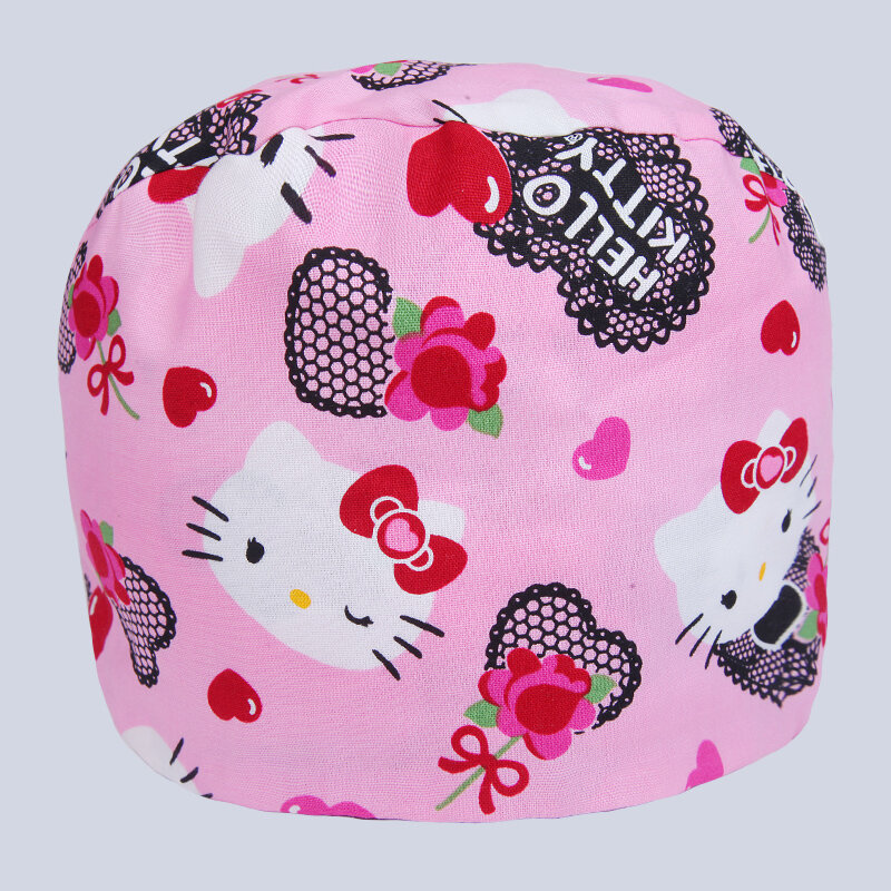 Bonnet de gIslande chat rose pour femme, chapeau de travail d'infirmière, casquettes tête de mort au sol, 100% coton, attache à l'arrière, couvre-chef de chef, M109
