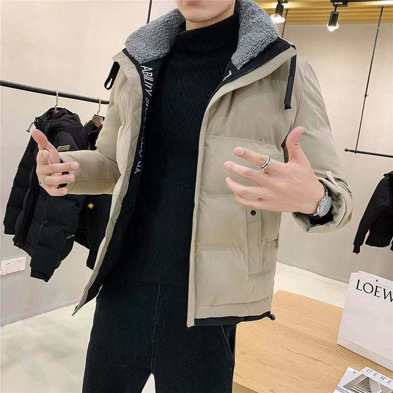 Jaqueta masculina de algodão cordão com gola, jaqueta curta casual de tendência para homens, inverno 2021