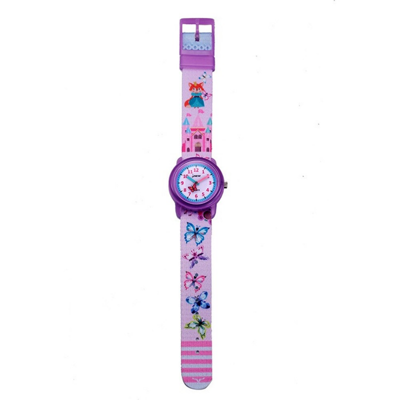 Детские водонепроницаемые часы с мультяшным рисунком, Детские Кварцевые часы на каждый день, Модные фиолетовые спортивные часы для девочек с сердечником, бабочкой и циферблатом, подарок
