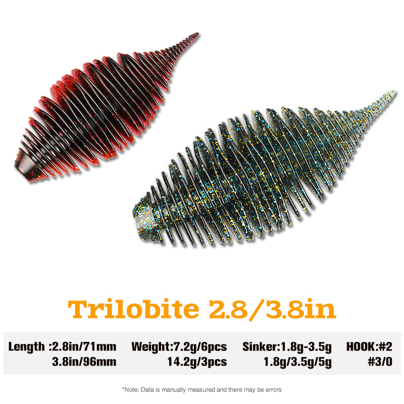 Tsurinoya fole gill lombo macio isca de pesca 2.8in/7.2g 3.8in/14.2g trilobite texas rig baixo artificial pique silicone iscas