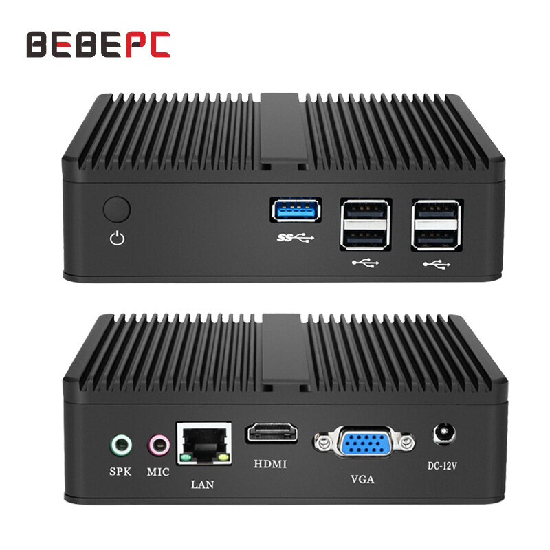 BEBEPC-Mini PC Fanless, HTPC, Intel Celeron N2830, Windows 10, Linux, DDR3L, mSATA, SSD, VGA, HD, Wi-Fi, Gigabit, LAN, USB 5x, PC barato