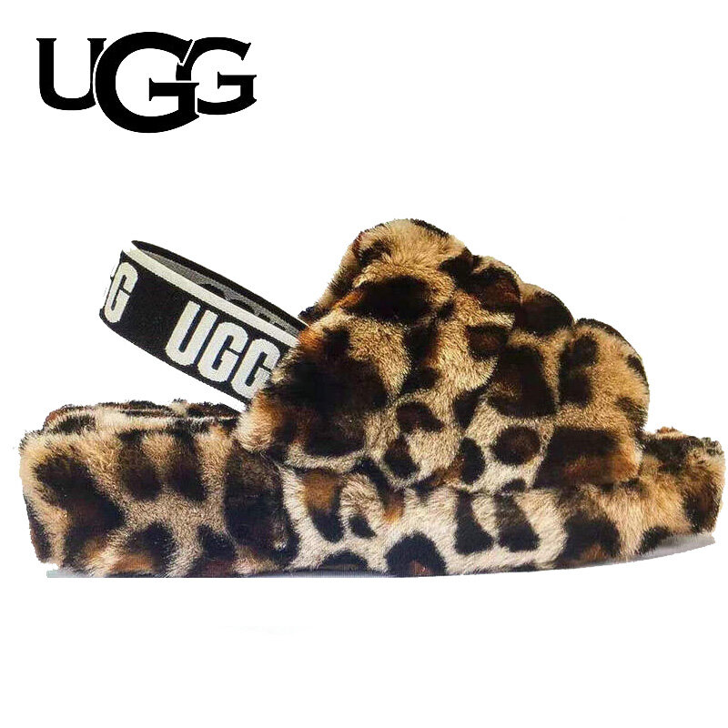 UGG sandały kapcie oryginalne letnie damskie sandały płaskie moda Leapoad Furry z wystającym palcem ramiączka z napisami kapcie 1095119