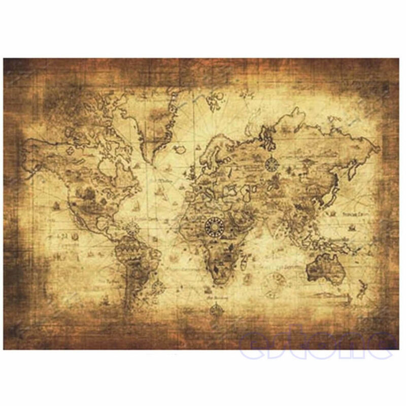 Большой бумажный ретро-постер 71x51 см в винтажном стиле, глобус, карта старого мира, подарки