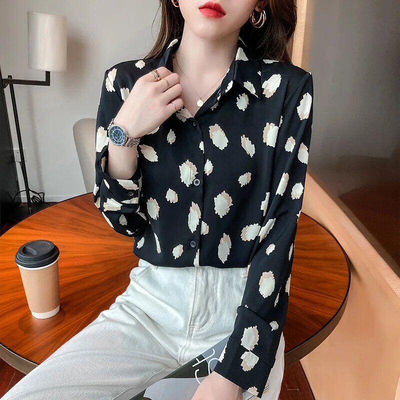 Women's Retro Chiffon Long Sleeve Shirt, Girl's Clothes, Holiday Style, Fashion, Spring and Summer, New, 2023