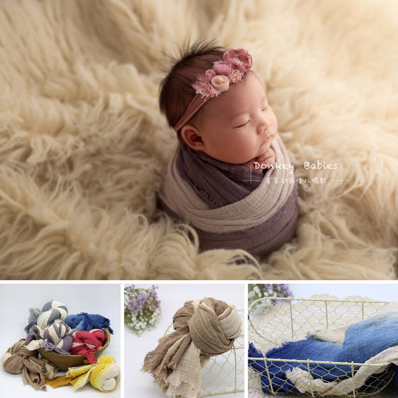 Accesorios de fotografía para bebé recién nacido, ropa de envoltura para recién nacido, paño de envoltura para bebé, Color degradado, teñido anudado, borla envuelta