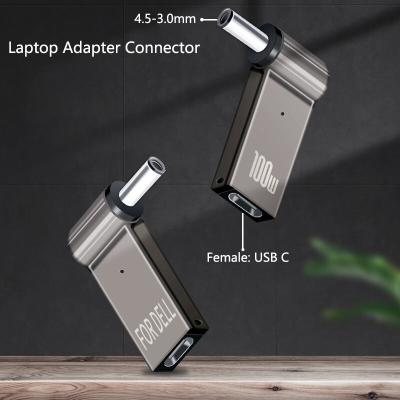 USB C 타입-DC 전원 잭 커넥터, USB C-범용 노트북 전원 어댑터 플러그 컨버터, Asus Dell Lenovo 노트북용, 100W
