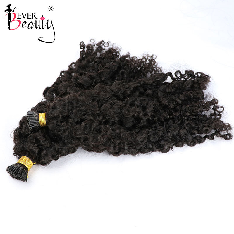 Extensiones de cabello humano rizado mongol para mujeres negras, microeslabones, cabello virgen a granel, negro Natural, Ever Beauty