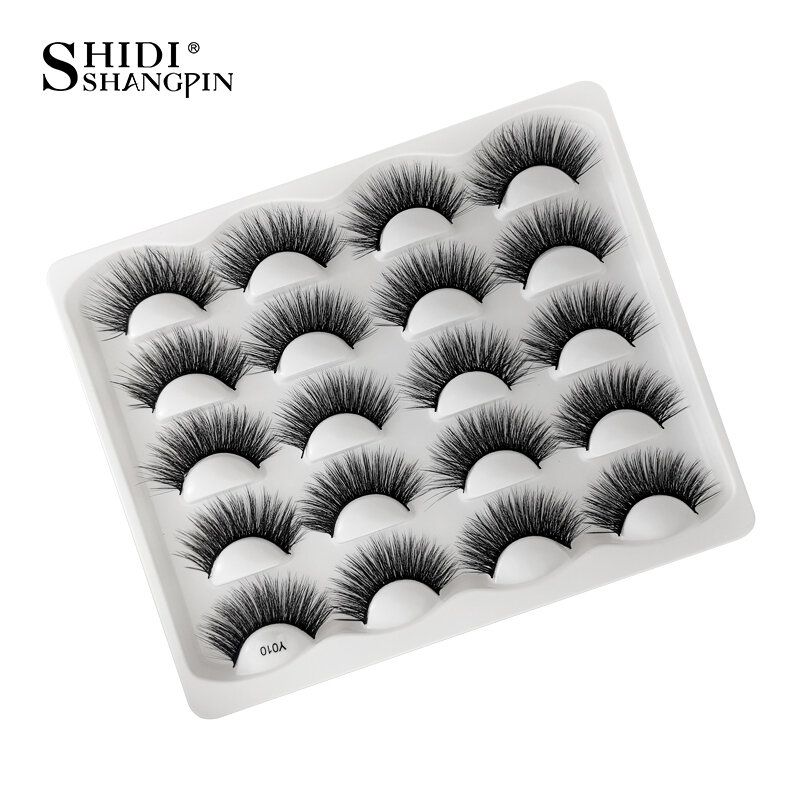 SHIDISHANGPIN 10 pairs dramatic faux mink eyelashes messy fluffy false eyelash extension natural long 3d lashes book cilios