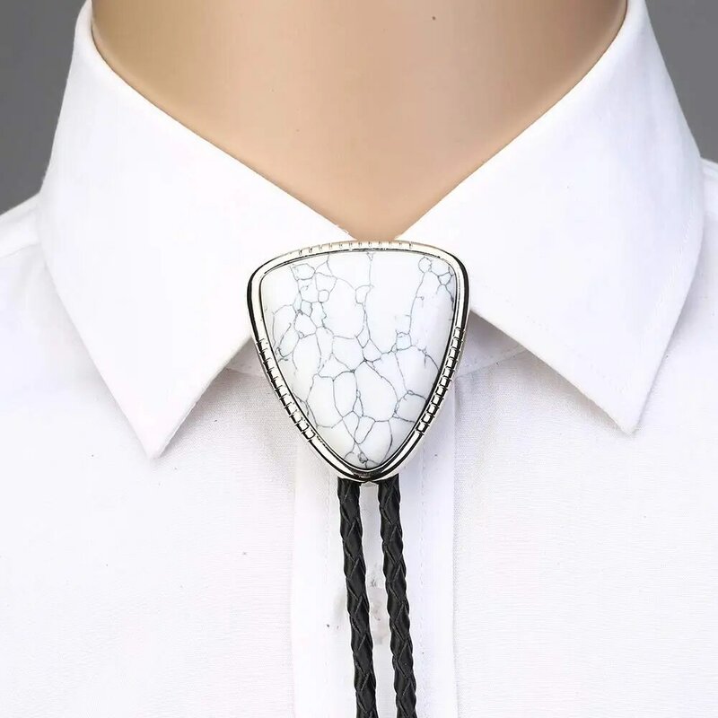 Bolo tie for man women Handmade Western  Art Indian Alloy Necktie Triangle naturel stone
