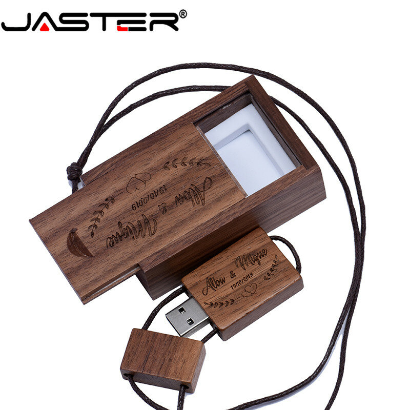 JASTER  (free custom logo) hot selling Square rope wooden USB + BOX USB 2.0 pendrive 4GB 8GB 16GB 32GB 64GB USB flash drive