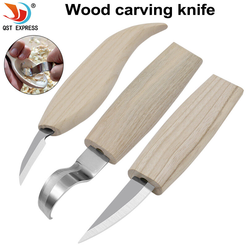 Juego de cuchillas de corte de madera, utensilio de corte de cinceles para tallar madera, de arco redondo, también a mano, 1 set de 3 artesanía en madera