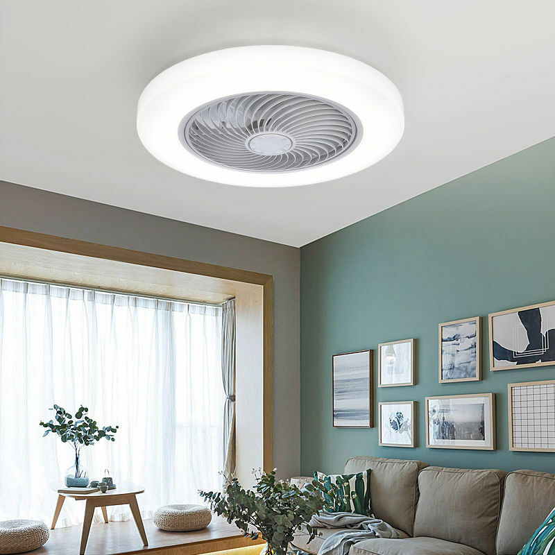Ventilador de teto inteligente com luzes, controle remoto, decoração do quarto, lâmpada do ventilador, 52cm, lâminas invisíveis do ar, retrátil, silencioso