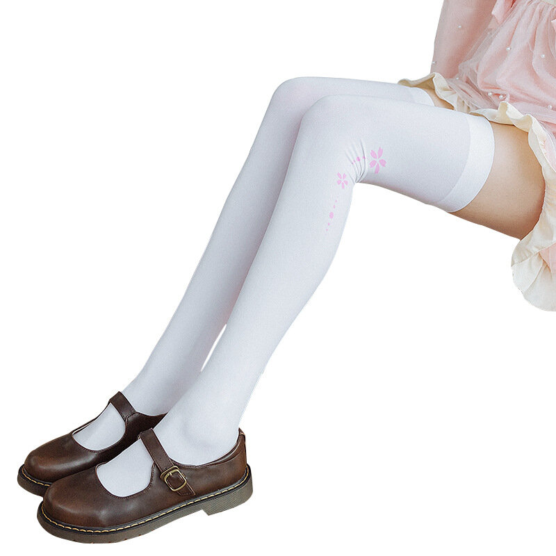 Iurstar – collants en velours pour femmes, fille japonaise, Sexy, dessin animé secondaire, empreintes de chat, Lolita, blanc