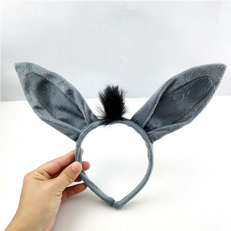 6 Pcs Festival Party Hairy Donkey Headband Hair Hoop Nose Tail Tie Gloves Set A0NF