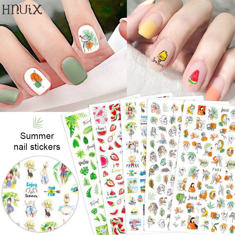 HNUIX 1 foglio 3d sticker modelli colorful black line immagine astratta nail girl stickers Sexy 3D nail sticker slider per nail art