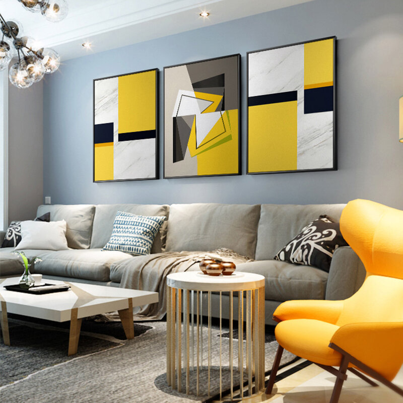 Абстрактная желтая белая Картина на холсте геометрические постеры и печатные настенные картины для гостиной спальни нордический домашний декор