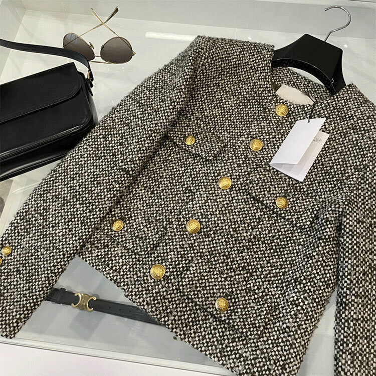 Chaqueta de Tweed a cuadros para mujer, abrigo Vintage elegante, mezcla de lana, prendas de vestir exteriores, novedad de otoño 2021