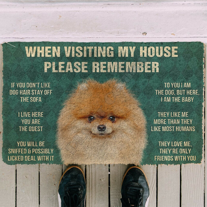 3D Harap Diingat Pomeranian Dogs Aturan Rumah Keset Pintu Antilicin Tikar Lantai Dekorasi Teras Keset